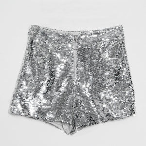 Sequin Shorts High Waist O-Ring Zip Front Bodycon