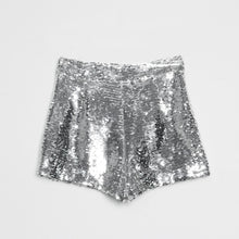 Load image into Gallery viewer, Sequin Shorts High Waist O-Ring Zip Front Bodycon
