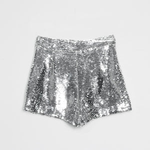 Sequin Shorts High Waist O-Ring Zip Front Bodycon