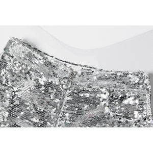 Sequin Shorts High Waist O-Ring Zip Front Bodycon