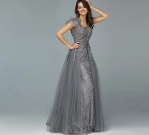 Dubai Grey Sleeveless Tulle Evening Dress