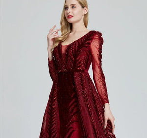 Velvet Wine Red Evening Dress
