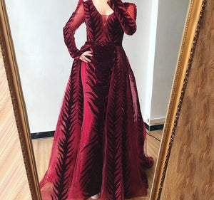 Velvet Wine Red Evening Dress