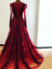 Load image into Gallery viewer, Velvet Wine Red Evening Dress