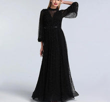 Load image into Gallery viewer, Black Peach Pearls Beach Tulle Evening Dress