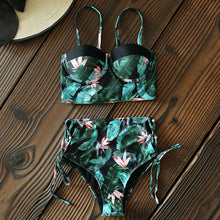 Load image into Gallery viewer, High Waist Swimwear New Leaf Print Bikini