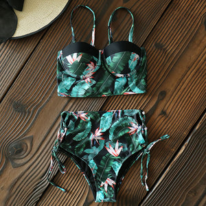 High Waist Swimwear New Leaf Print Bikini