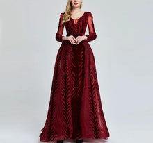 Load image into Gallery viewer, Velvet Wine Red Evening Dress