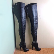 Load image into Gallery viewer, Thigh High Boots Side Zip Stiletto Heels Platform