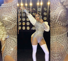 Load image into Gallery viewer, Luxury Pearls Rhinestones Flower Sleeve Bodysuit