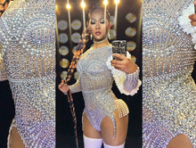 Load image into Gallery viewer, Luxury Pearls Rhinestones Flower Sleeve Bodysuit