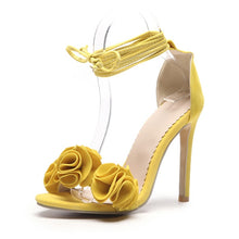 Load image into Gallery viewer, Slingback Flowers High Heel Open Toe Ankle Ties