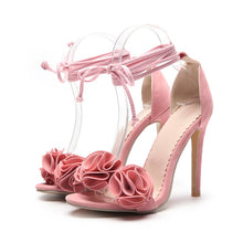 Load image into Gallery viewer, Slingback Flowers High Heel Open Toe Ankle Ties