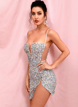 Load image into Gallery viewer, Sexy Tube Top Silver Cut Out Stretch Sequin Bodycon