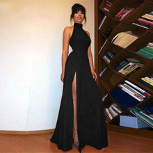 Load image into Gallery viewer, High Neck Long  Satin Evening Dress
