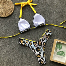 Load image into Gallery viewer, Sexy Halter Retro Floral Leoprad Print Bandage Bikini Set