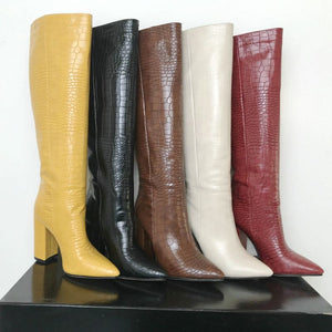 thick high heels knee high boots