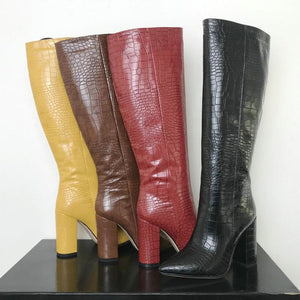 thick high heels knee high boots