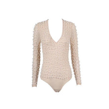 Load image into Gallery viewer, Sexy Fashion V Neck Beading Mesh Bodysuit