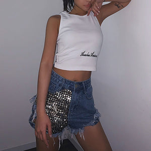 Rivet Denim Shorts hollow out