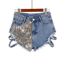 Load image into Gallery viewer, Rivet Denim Shorts hollow out