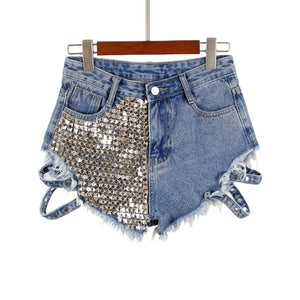 Rivet Denim Shorts hollow out