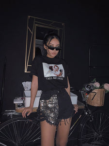 Rivet Denim Shorts hollow out