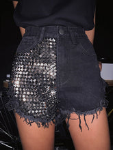 Load image into Gallery viewer, Rivet Denim Shorts hollow out