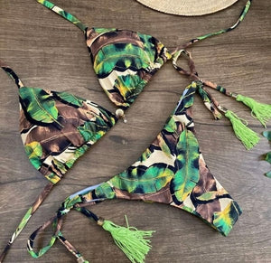 Tassel leaves print  swimsuit