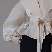 Load image into Gallery viewer, Vintage Organza  Blouse Lapel Collar Lace Up Bow