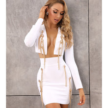 Load image into Gallery viewer, Black White Chain Two Piece Bodycon Bandage