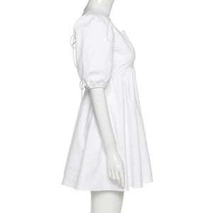 White Sexy Backless Lace Up Mini Dress