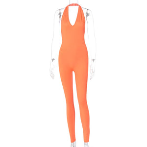 Solid Bodycon Halter Long Jumpsuits