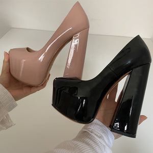 Round Toe Platform 15CM~16CM Chunky High Heels