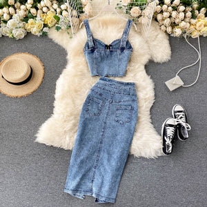 Jeans Vest+Skirts Sets