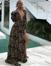 Load image into Gallery viewer, Sexy Deep V Neck Peacock Print Beach Dress