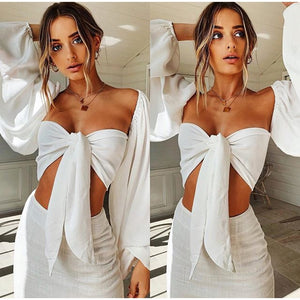 Halter Puff Sleeve Backless Bow Tie