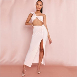 Sexy Strapless Wrap Top and Split Maxi Skirts