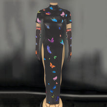 Load image into Gallery viewer, Butterfly Pattern Elastic Slit Long Dress