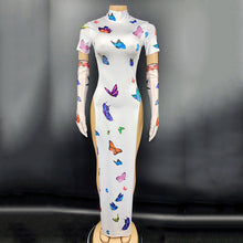 Load image into Gallery viewer, Butterfly Pattern Elastic Slit Long Dress