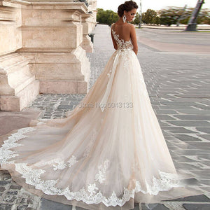 Transparent Scoop Champagne Wedding Dress
