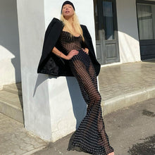 Load image into Gallery viewer, Sleeveless Zip Up Bandage Point Print Mesh See-Through Maxi Dress
