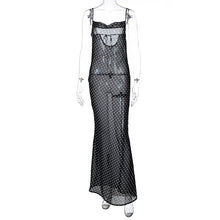 Load image into Gallery viewer, Sleeveless Zip Up Bandage Point Print Mesh See-Through Maxi Dress