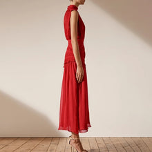 Load image into Gallery viewer, Chiffon Ruched Dress  Stand Collar Sleeveless