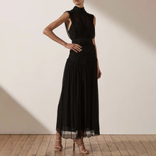 Load image into Gallery viewer, Chiffon Ruched Dress  Stand Collar Sleeveless
