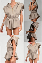 Load image into Gallery viewer, Two Piece Set  Solid Zipper Sleeveless Crop Top Shorts