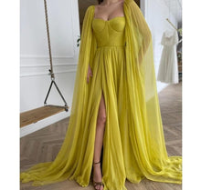 Load image into Gallery viewer, Elegant Citrine Yellow Silk Chiffon Prom Dress