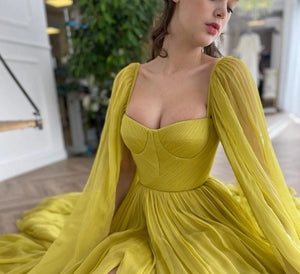 Elegant Citrine Yellow Silk Chiffon Prom Dress