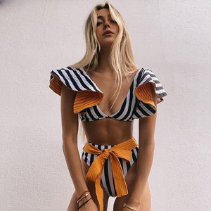 Push-Up Padded Bra Ruffles Bandage Bikini Set