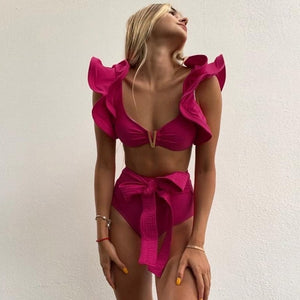 Push-Up Padded Bra Ruffles Bandage Bikini Set